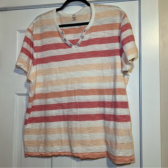 INC International Concepts Tops - #78 INC PINK STRIPED SHORT SLEEVE XXL COTTON TOP